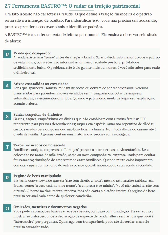 Página do material mostrando sinais de esvaziamento patrimonial explicados em linguagem cotidiana